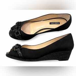 🖤 Alex Marie Black Wedge Open Toe Shoes Size 6 Chic Comfort Heels 🖤